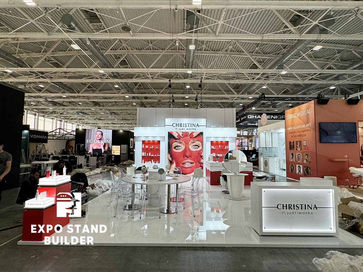 bespoke 48 m2 exhibit booth for cosmoprof bologna