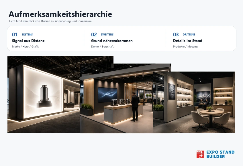 Infografik zur Aufmerksamkeitshierarchie von Besuchern vom Signal aus der Distanz bis zum Annäherungsgrund und zu Informationen im Innenraum