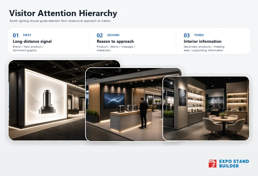 Infographic showing visitor attention hierarchy from long-distance signal to approach reason and interior details