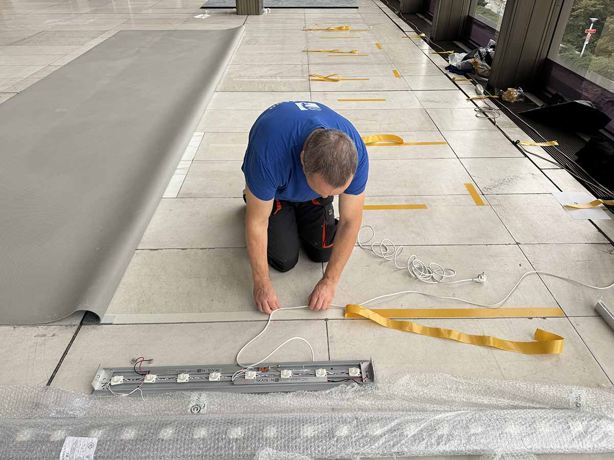 Werbemittel messe construction process stand in venue