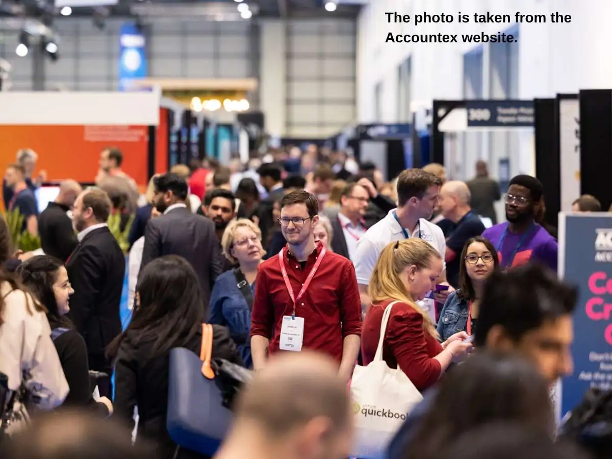 Accountex  2027 stand in London with meeting zone and product demo area at ExCeL London