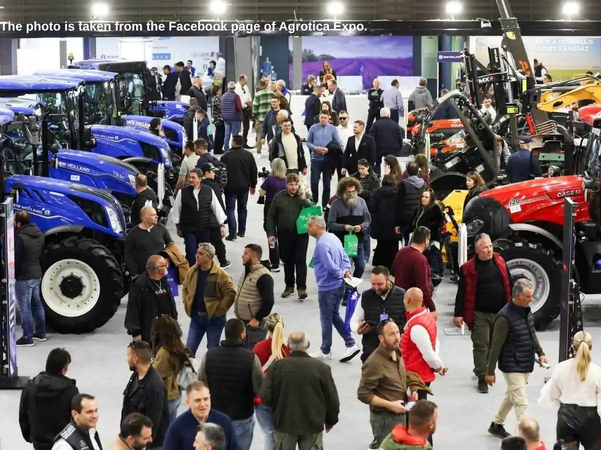 Agrotica  2028 exhibition stand in Thessaloniki with machinery demo space and meeting area