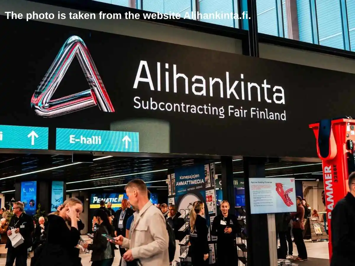 Alihankinta  2026 stand in Tampere with technical meeting area at Tampere Exhibition and Sports Centre