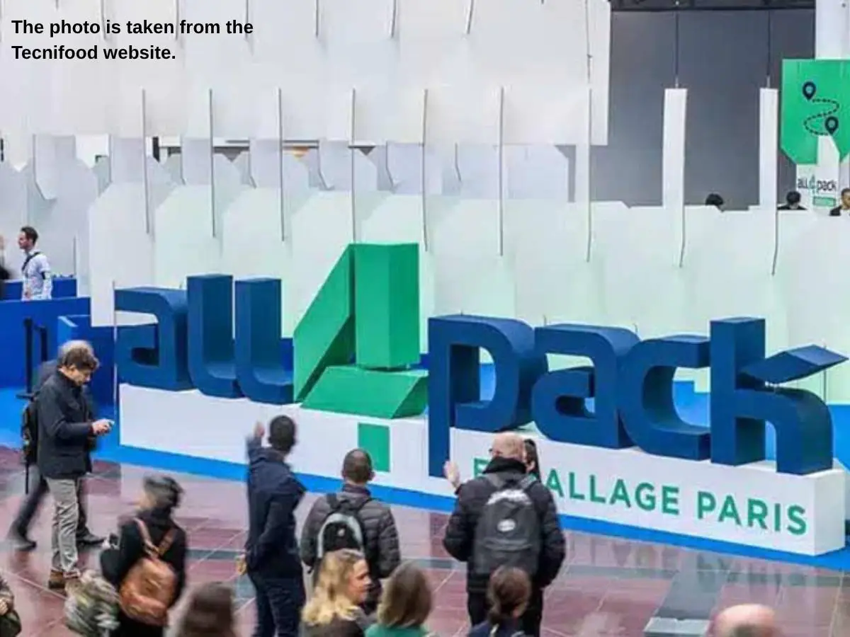 ALL4PACK Emballage Paris  2026 stand in Paris with sample wall and meeting area at Paris Nord Villepinte
