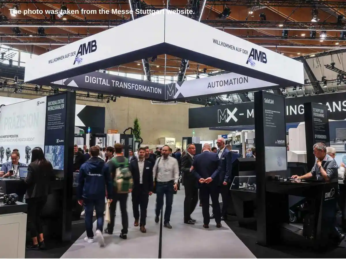 AMB  2026 exhibition stand in Stuttgart with machine demo area at Messe Stuttgart