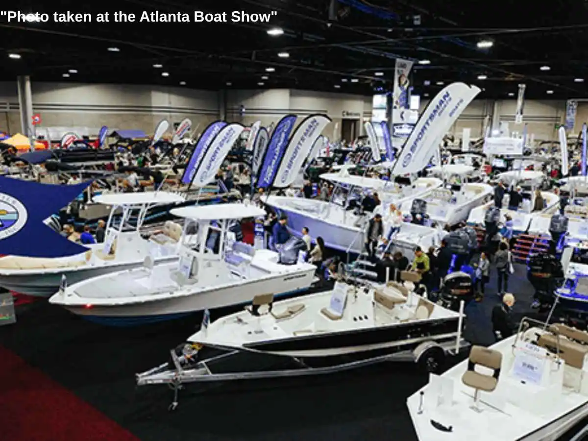 Atlanta Boat Show  2027 stand in Atlanta at Georgia World Congress Center with meeting zone and marine display