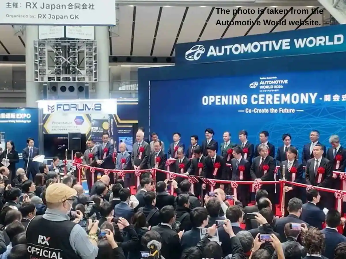 Automotive World  2027 stand in Tokyo with vehicle display and meeting area at Tokyo Big Sight