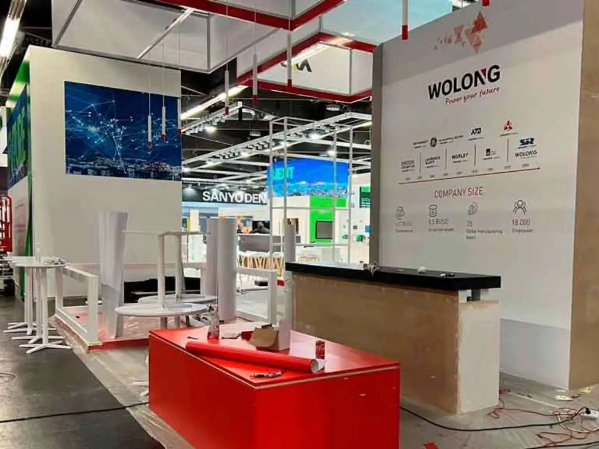 Stand installation at International Exhibition Centre in Riga with on-site coordination by an exhibition stand contractor