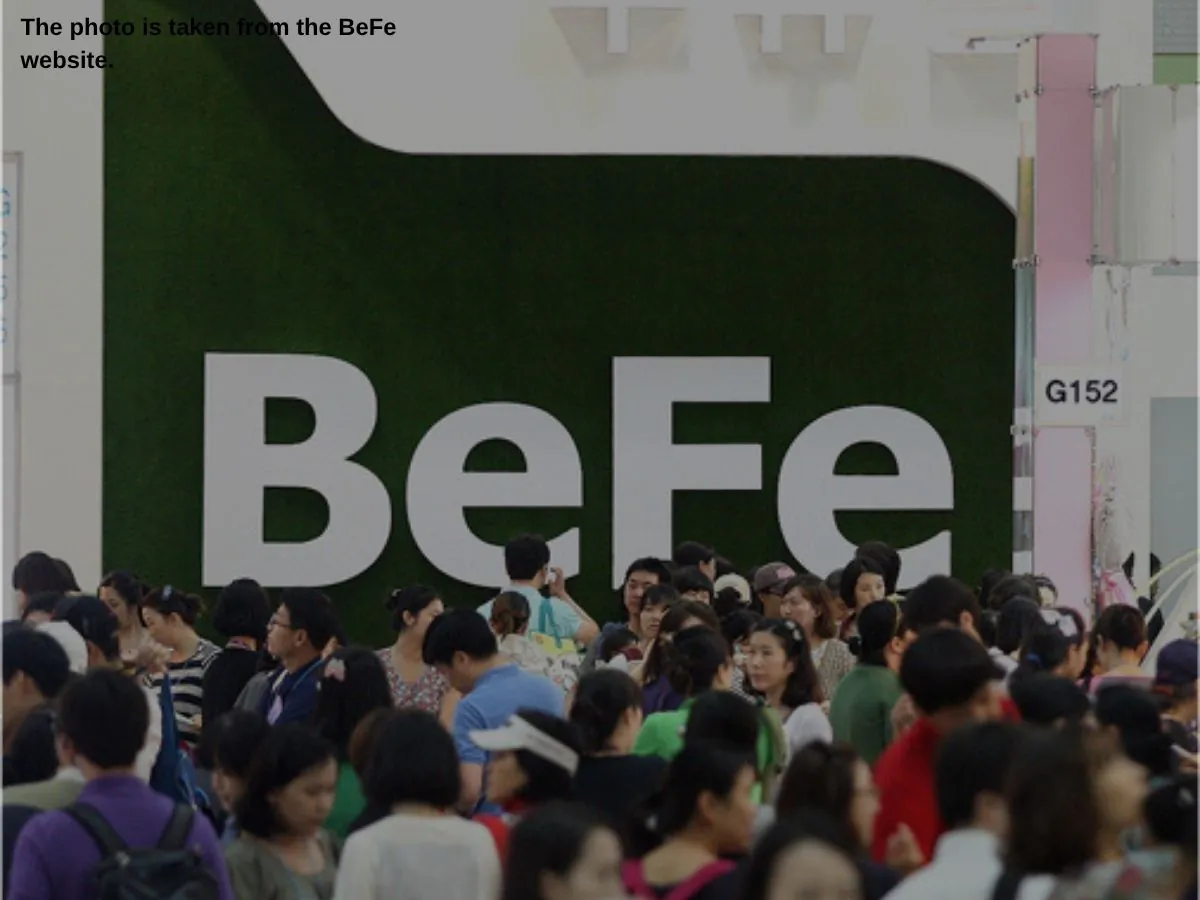 BeFe BabyFair  2026 Seoul stand for COEX with babywear display and fitting area