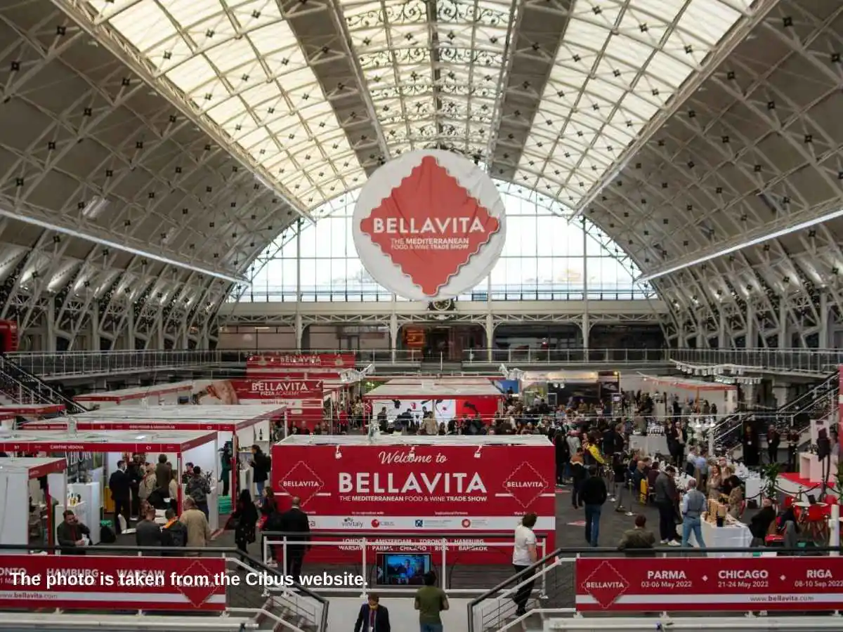 Bellavita Expo Parma  2027 stand in Parma at Fiere di Parma with tasting counters and meeting area