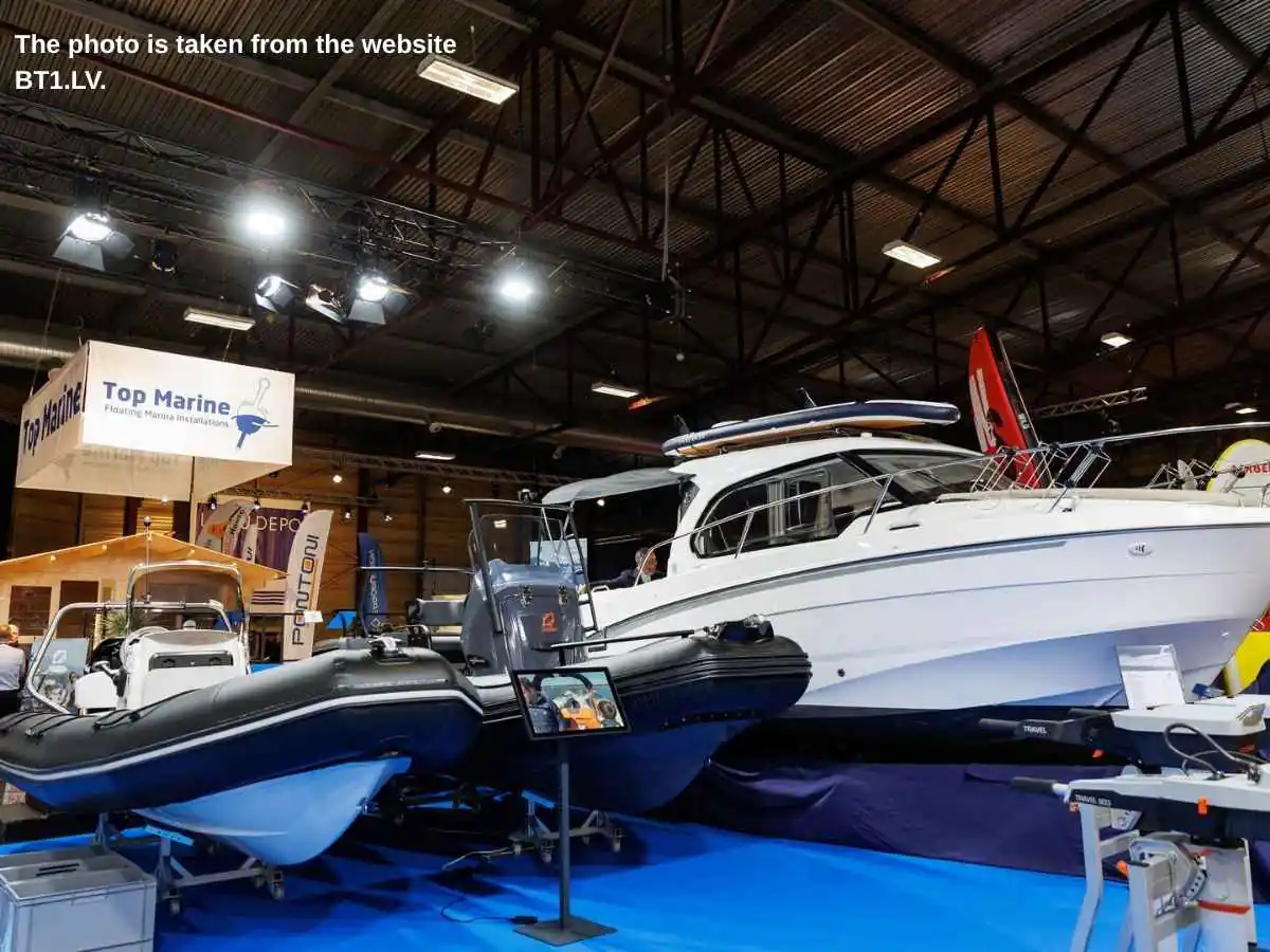 Baltic Boat Show  2027 stand in Riga with yacht display and meeting area at International Exhibition Centre