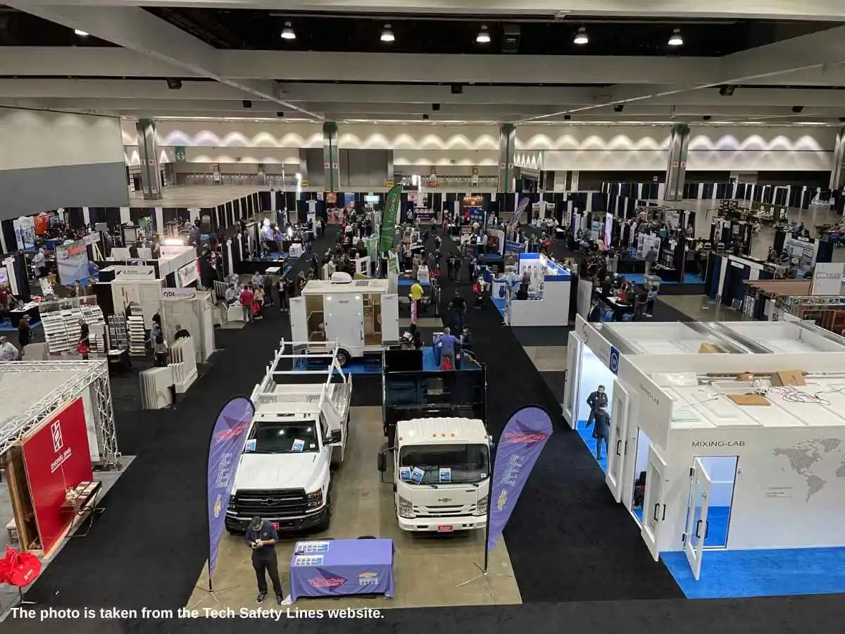 Custom exhibition stand at Build Expo Dallas  2027 in Dallas with material samples and meeting zone