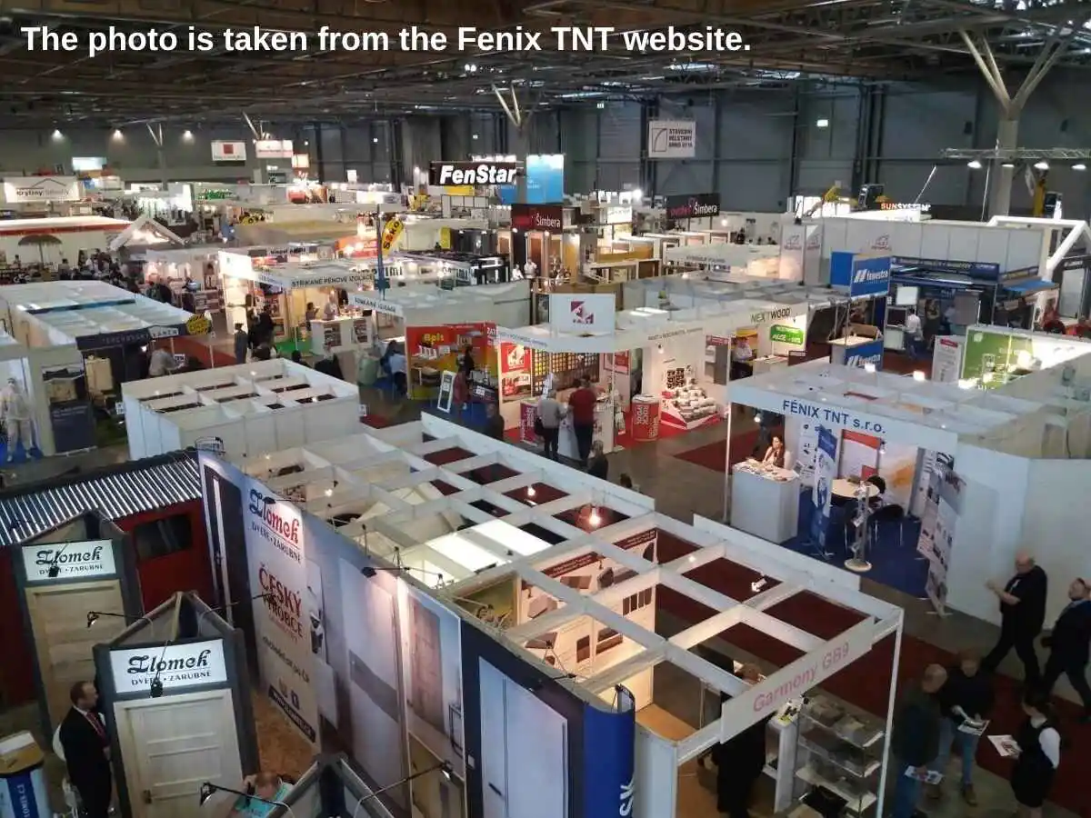 Building Fair Brno  2027 stand in Brno at Brno Exhibition Centre with product demo area and meeting zone