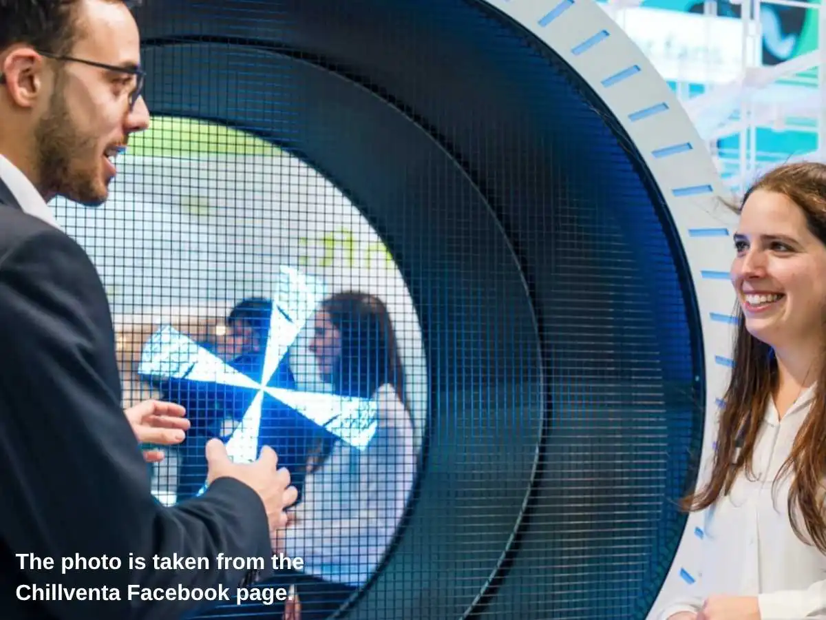 Chillventa  2026 stand in Nuremberg with meeting area and heat pump display at NürnbergMesse
