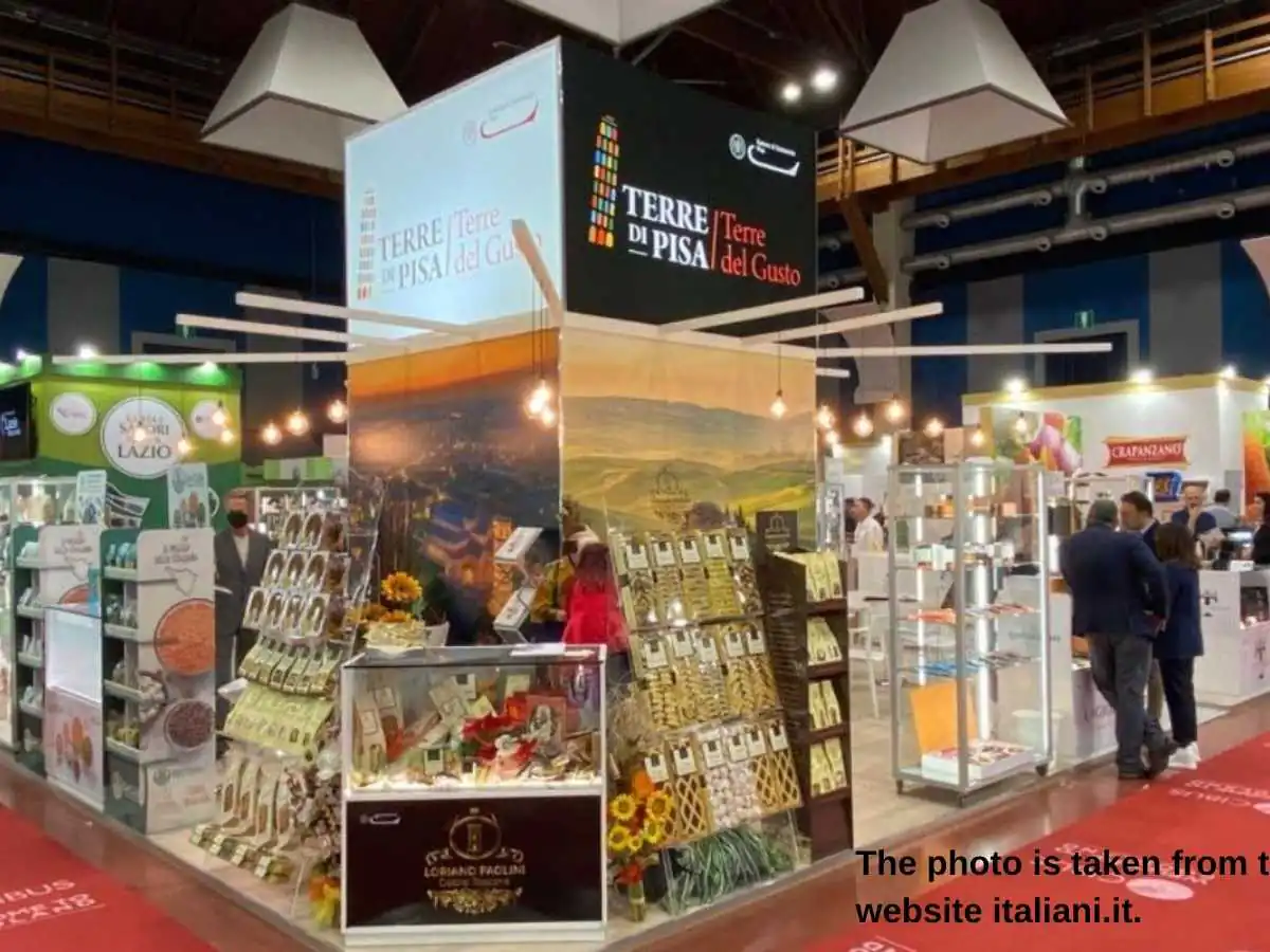Cibus  2027 stand in Parma with tasting counters and meeting area at Fiere di Parma