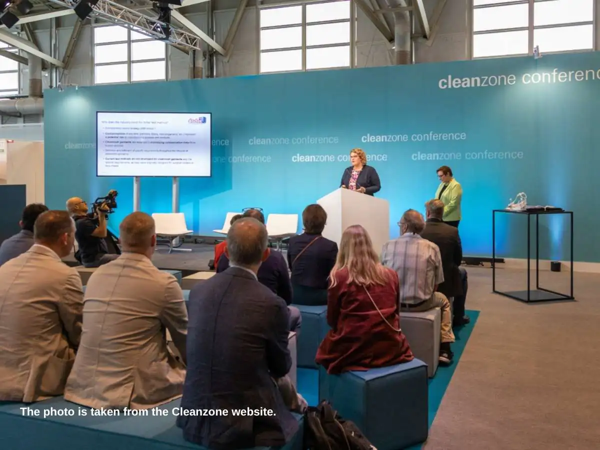 Cleanzone  2026 stand in Frankfurt am Main with cleanroom demo area and meeting counter