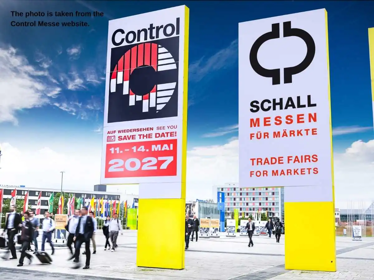 Control  2027 stand in Stuttgart with technical meeting area at Messe Stuttgart