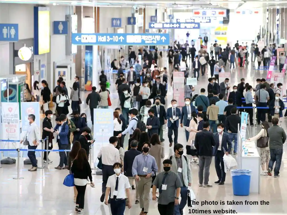 CoPhEx  2027 stand in Seoul with tester stations and a skincare consultation area at KINTEX