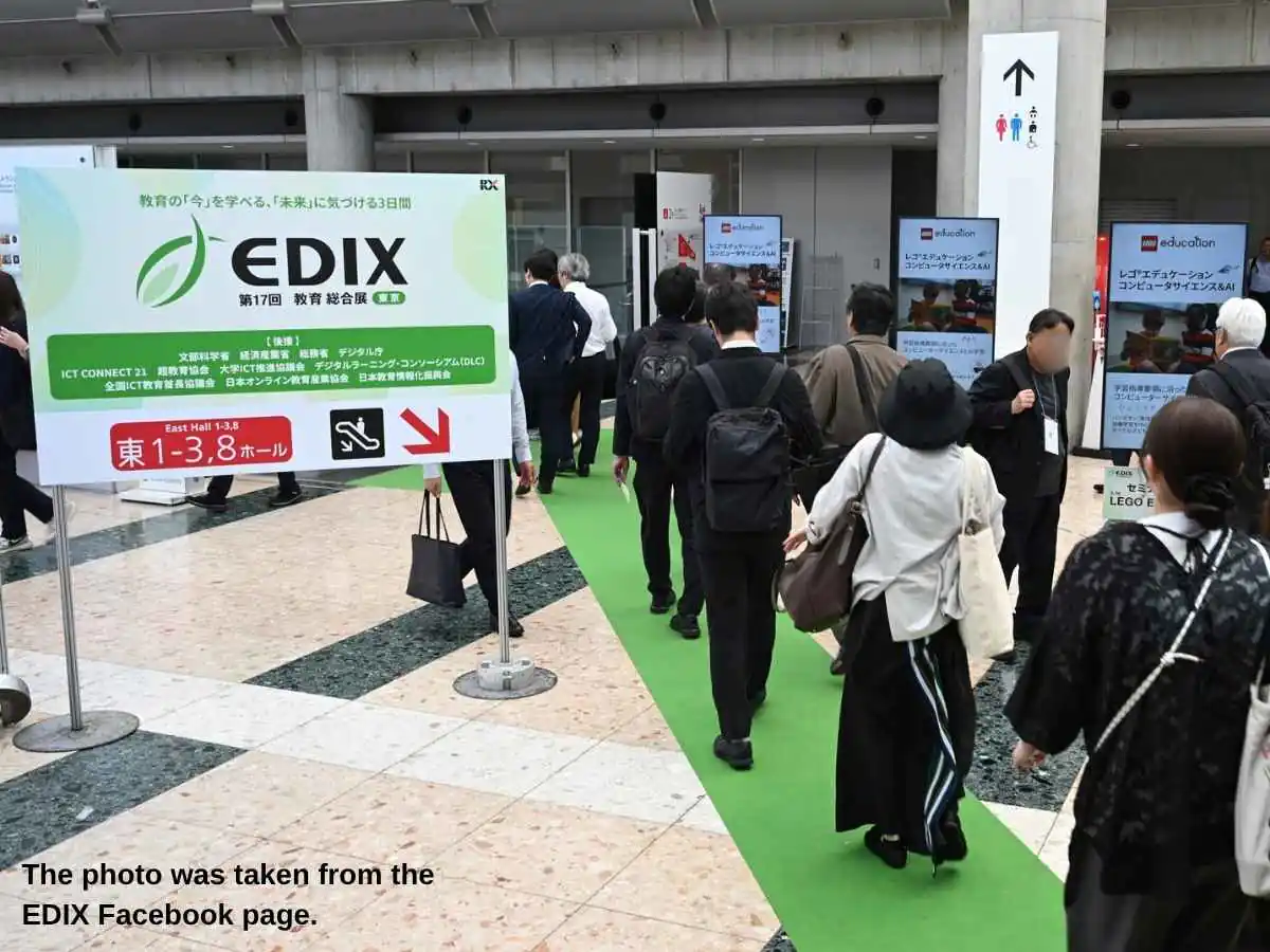 EDIX  2027 exhibition stand in Tokyo Big Sight with LMS demo zone and meeting area