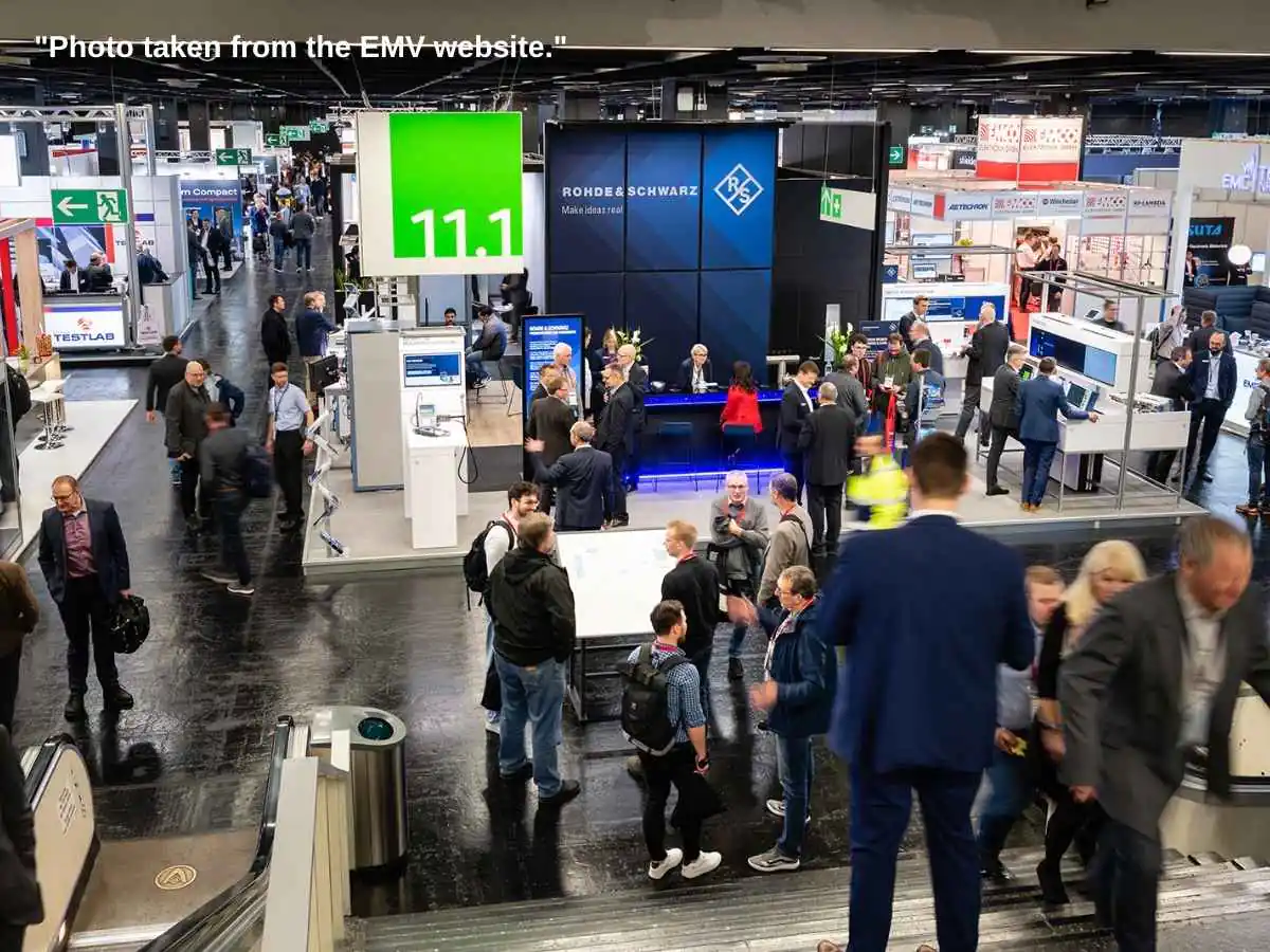 EMV Stuttgart  2027 stand in Stuttgart with EMC demo zone and meeting area