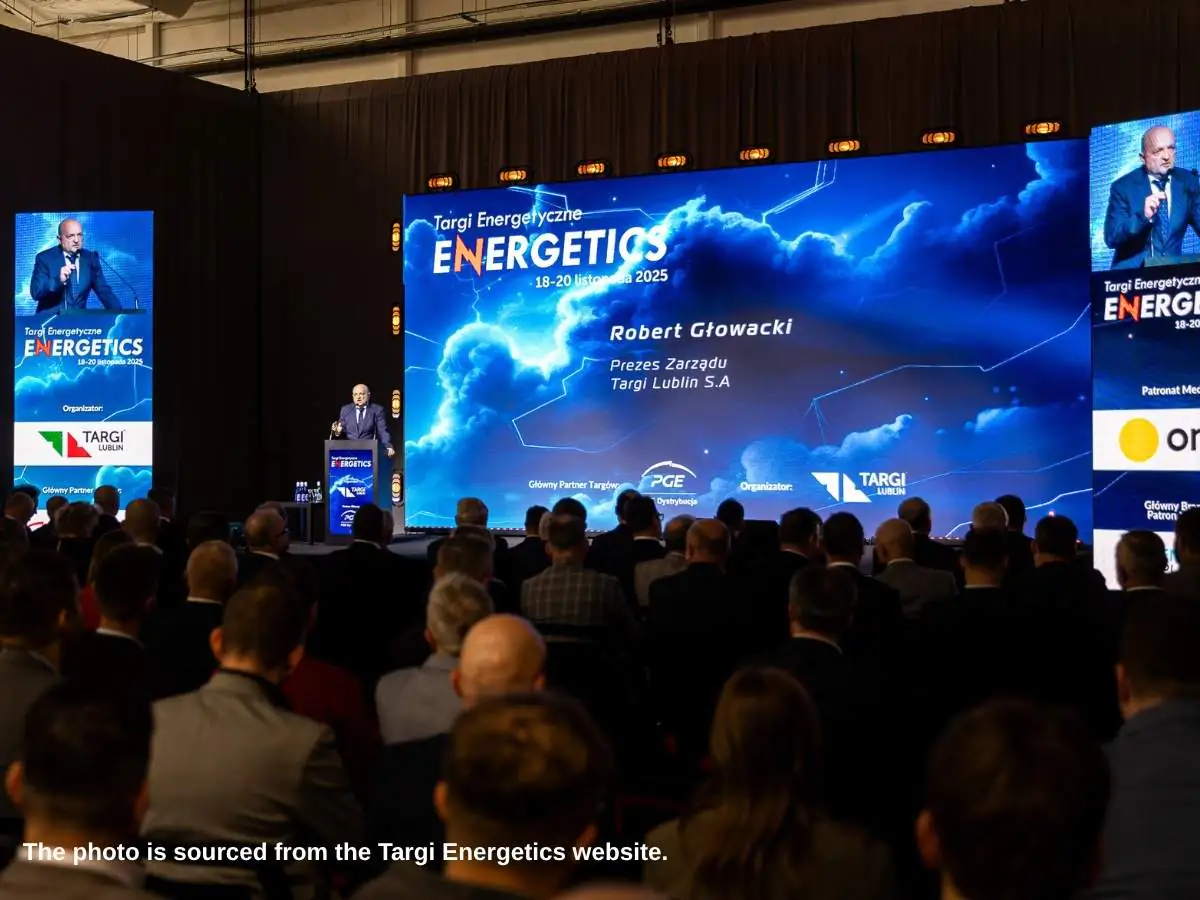 Energetics  2026 stand in Lublin with switchgear demo area and meeting zone at Targi Lublin S.A.