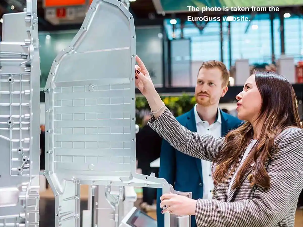 EuroGuss  2028 stand in Nuremberg with die-casting demo area and meeting space at NürnbergMesse