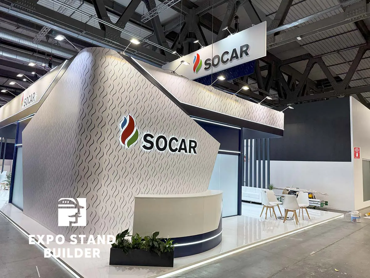 construction of an exhibition stand for socar at the gastech exhibition