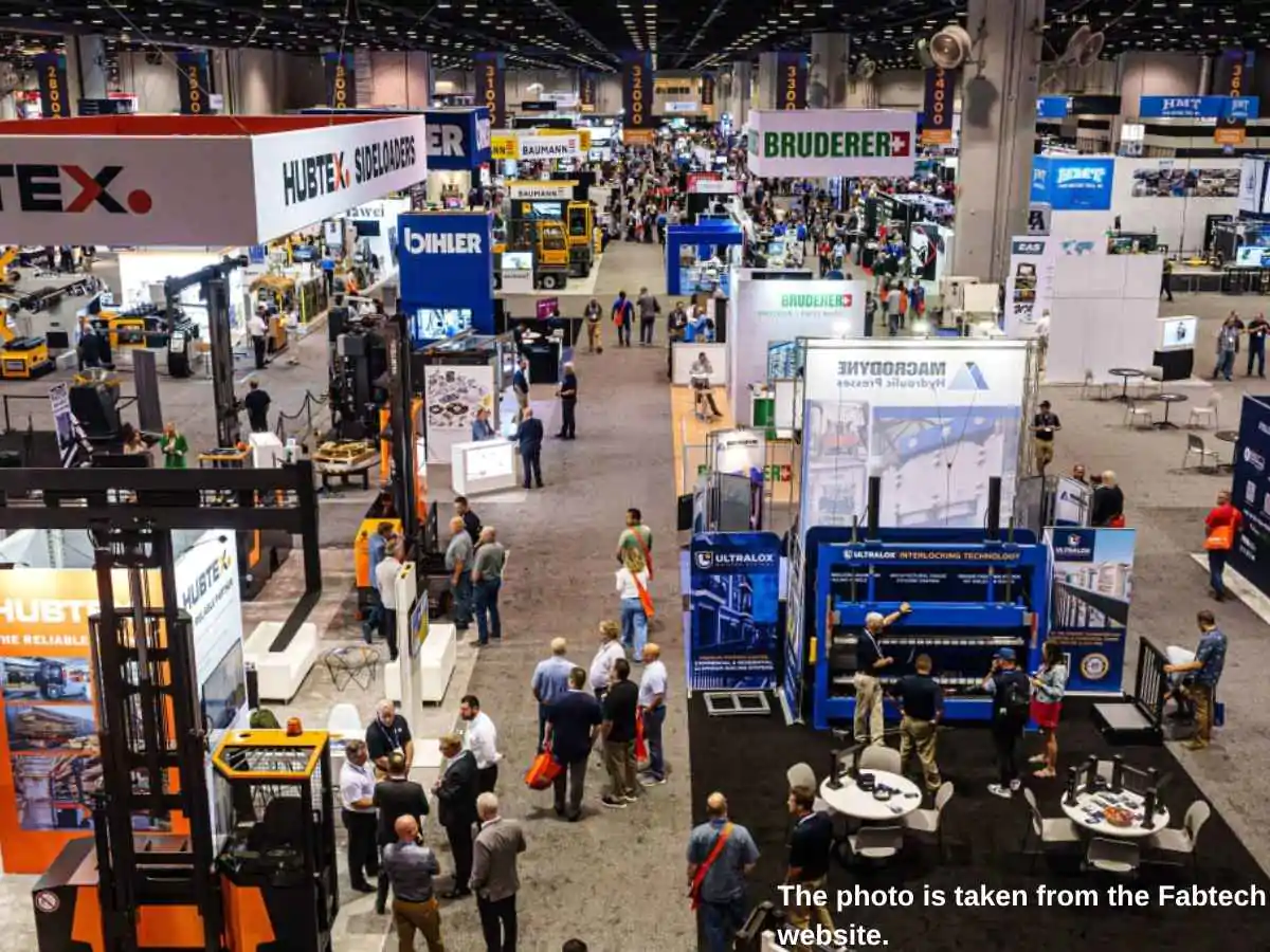 Fabtech  2026 stand in Las Vegas with welding demo zone and LVCC meeting area