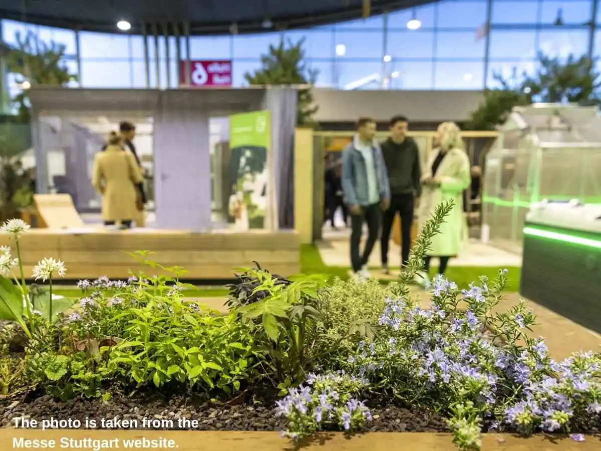 Garten  2027 stand in Stuttgart at Messe Stuttgart with balcony display and meeting area