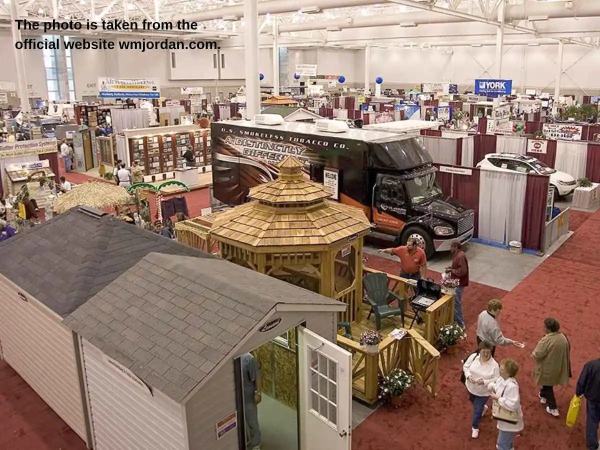 Hampton Roads Home Show  2027 stand in Hampton with meeting area and construction material samples