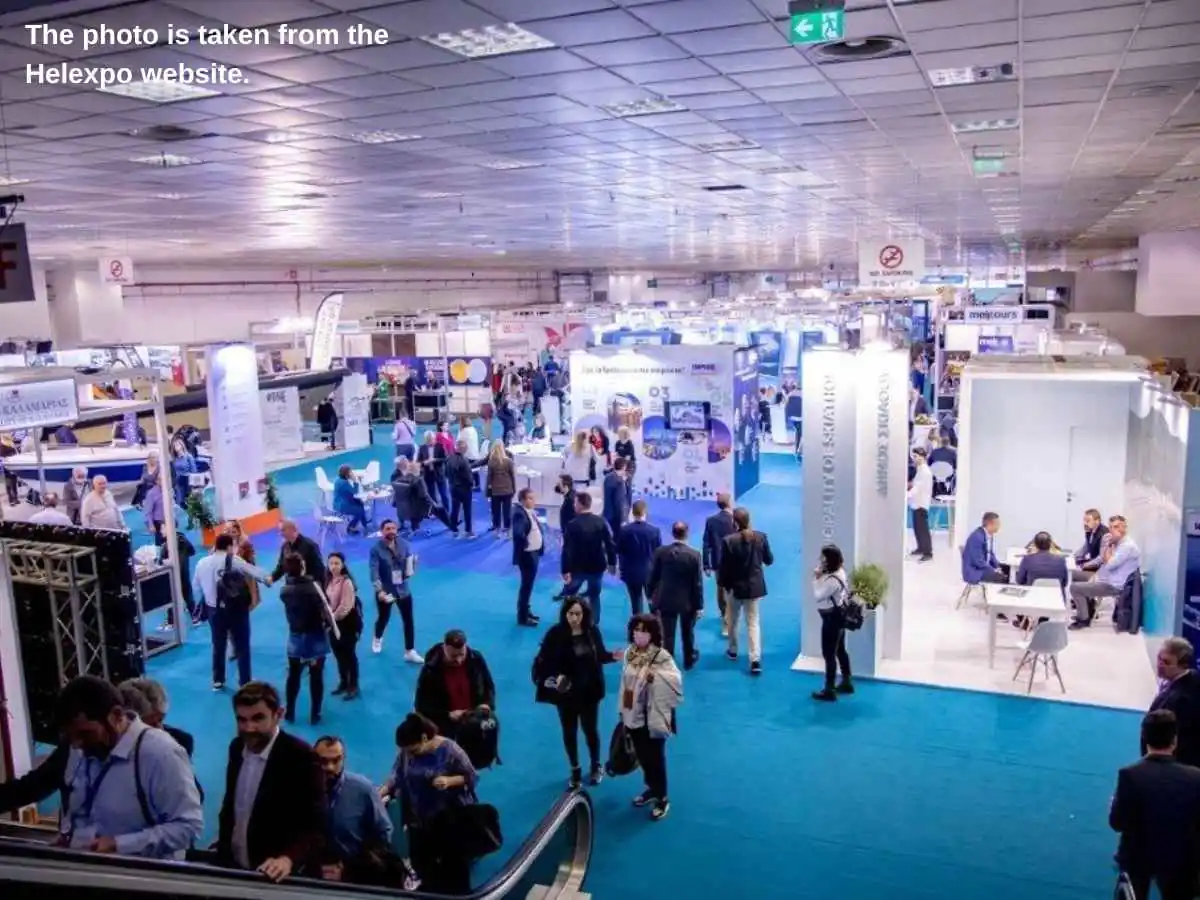 Hotelia  2026 Thessaloniki stand with hospitality meeting area at Thessaloniki International Exhibition Centre