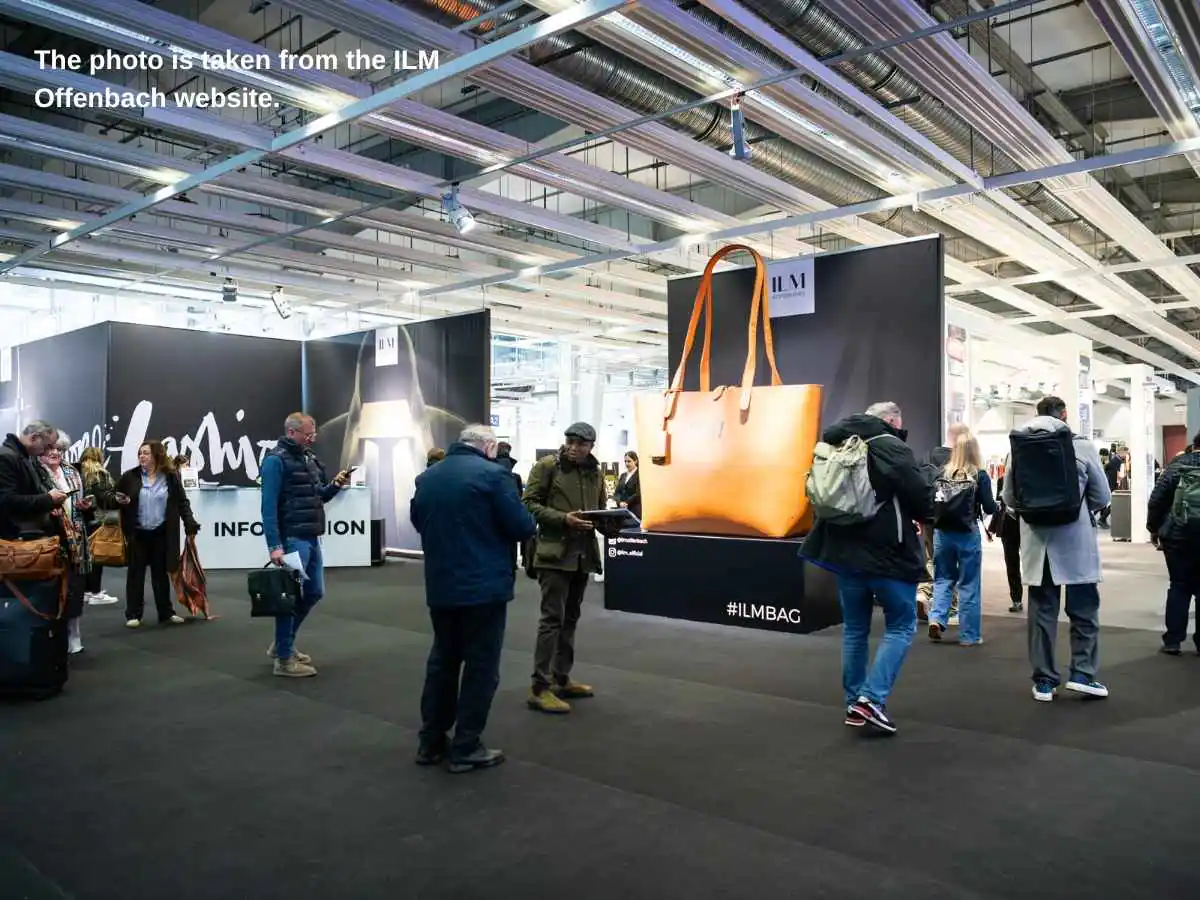 ILM  2026 exhibition stand in Offenbach with leather samples and meeting area at Messe Offenbach
