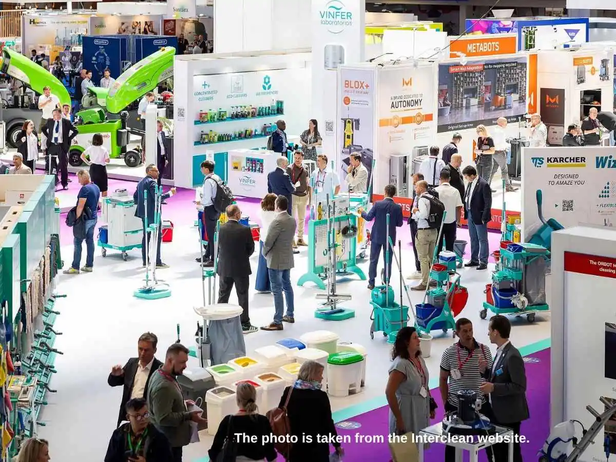 Interclean Amsterdam  2028 stand in Amsterdam with hygiene-grade finish and meeting area at Amsterdam RAI