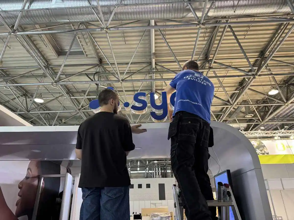 Stand installation at Messe München in Munich with approval and logistics coordination by a booth builder