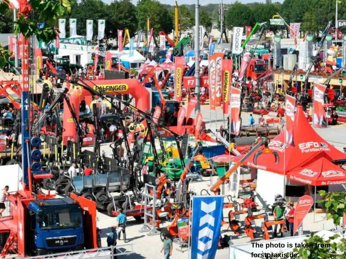 Interforst  2026 stand in Munich with forestry machinery demo area and meeting zone