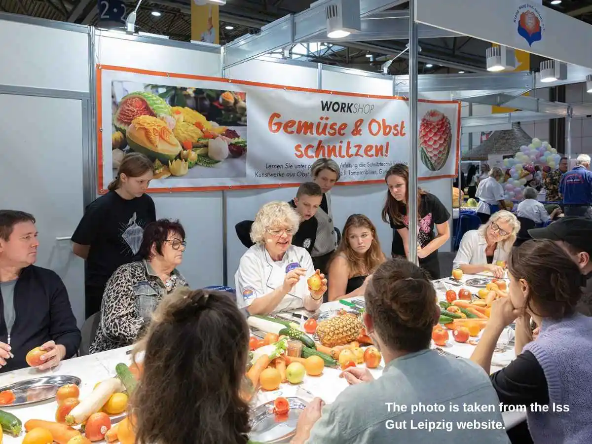 ISS GUT!  2027 exhibition stand in Leipzig at Leipziger Messe with tasting counters and meeting area