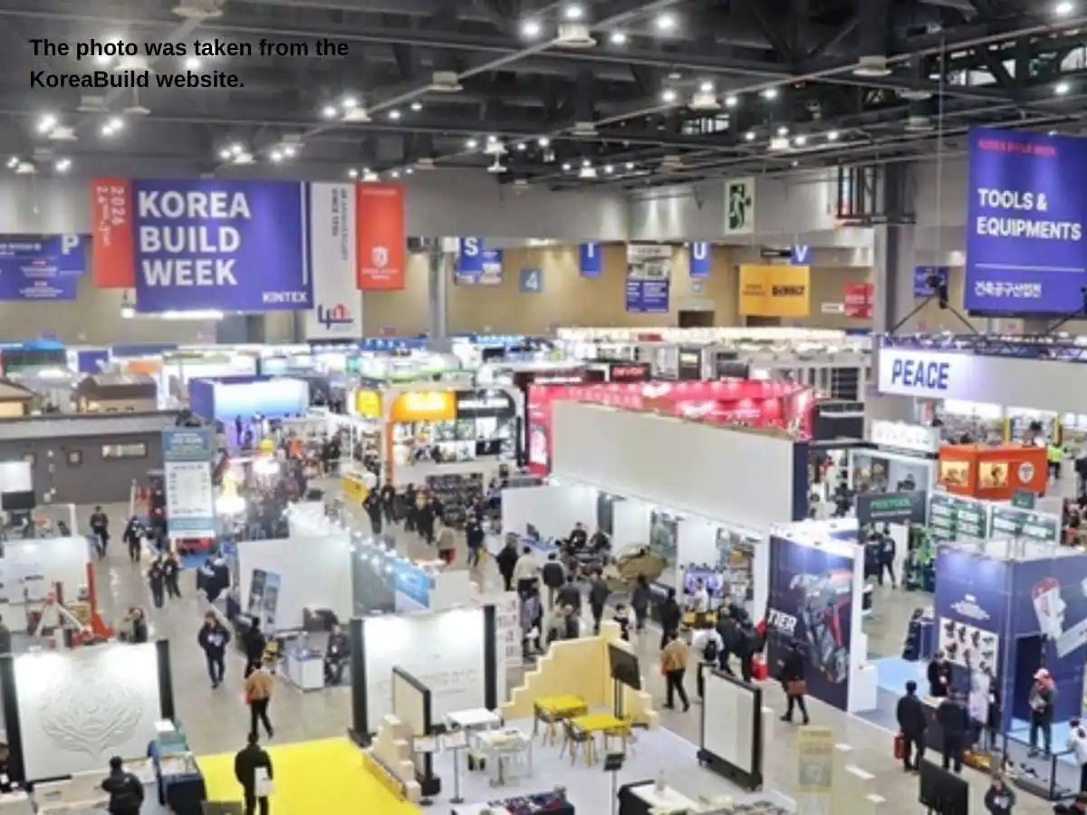 Korea Build Seoul  2026 stand in Seoul with meeting area and product demo space at COEX Convention & Exhibition Center