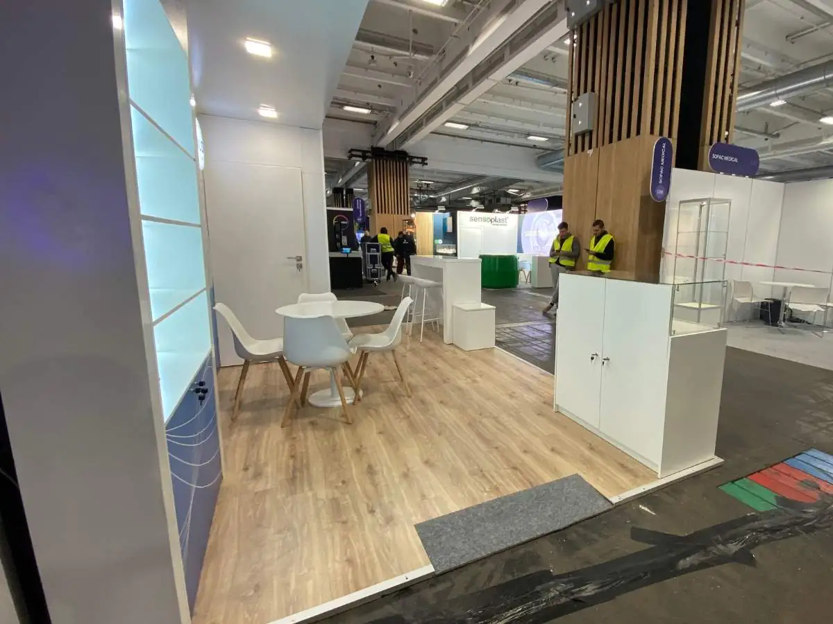 Stand installation at Busan Exhibition Convention Center Bexco with on-site coordination by an exhibition stand builder in Busan