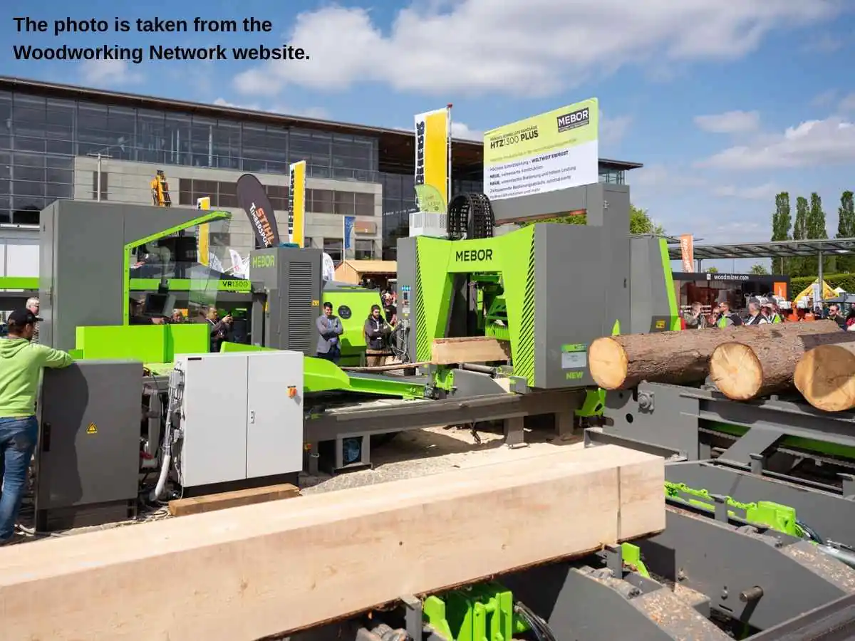 LIGNA  2027 stand in Hanover with machinery display and meeting area at Hannover Messe