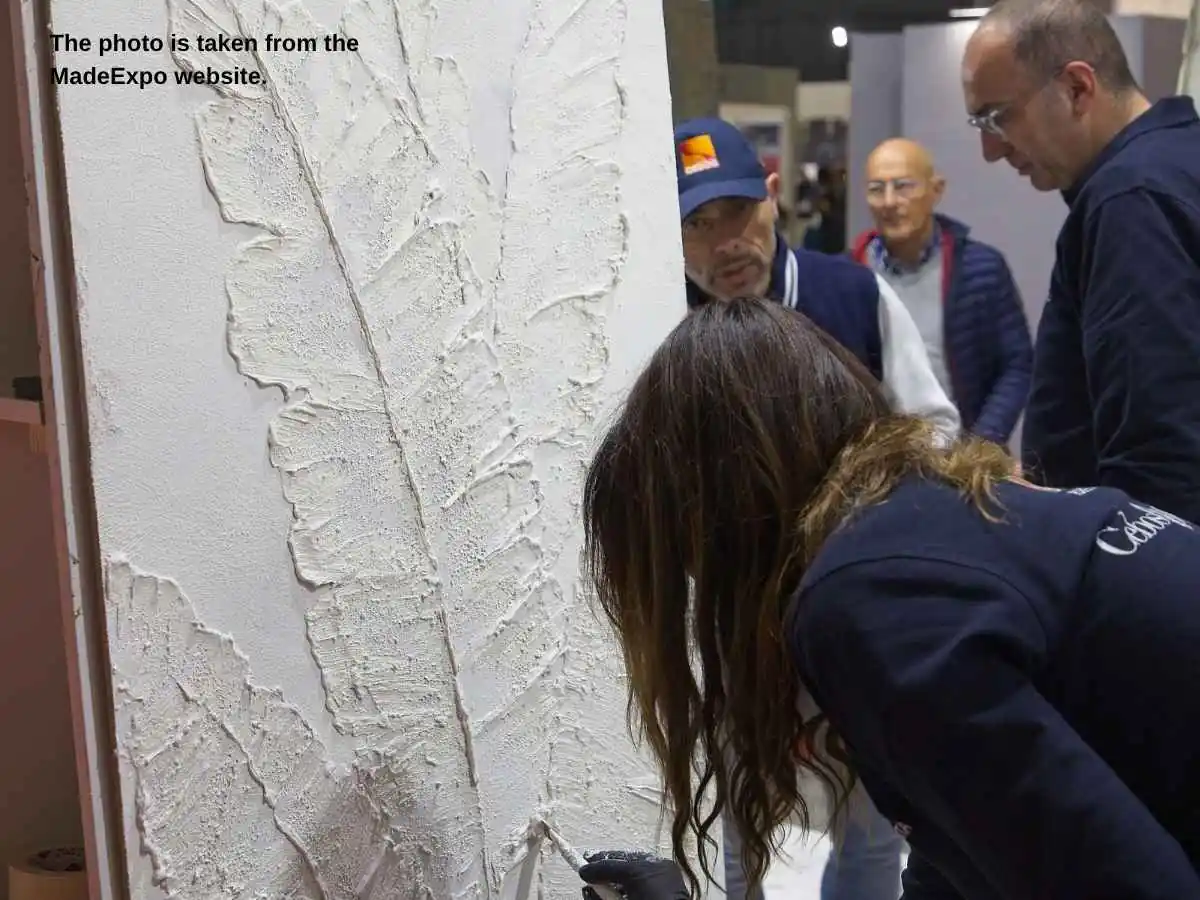 MADE Expo  2027 stand in Milan with facade sample wall and meeting area at Fiera Milano