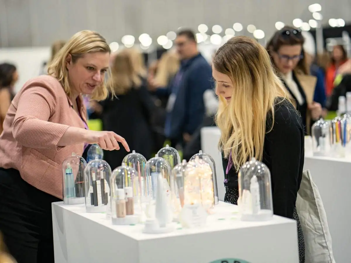 MakeUp in LosAngeles  2027 stand in Los Angeles with tester stations and skincare consultation area