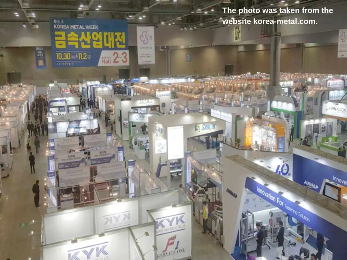 Custom booth at Korea Metal Week  2026 in Seoul with machinery display and buyer meeting area