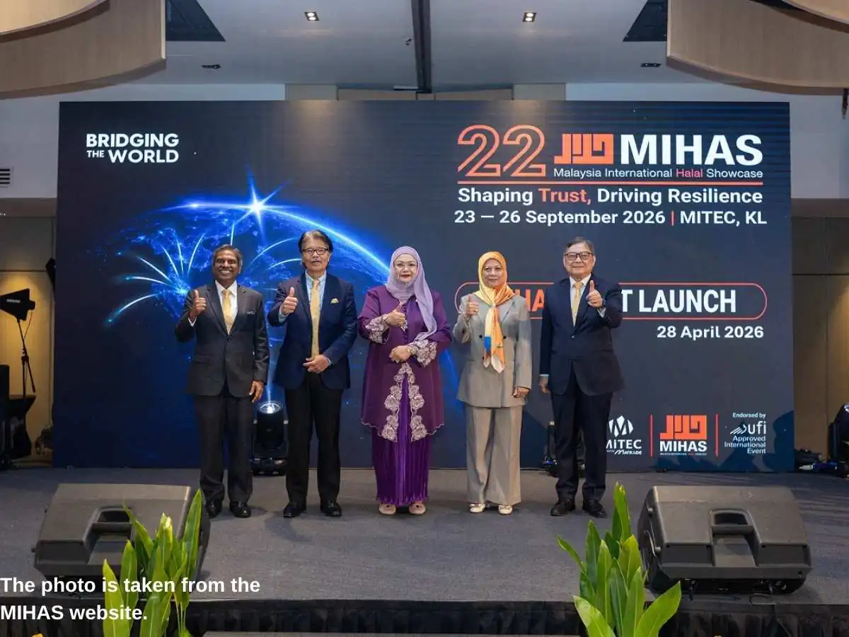 MIHAS  2026 stand in Kuala Lumpur with tasting counters and halal food presentation at MITEC
