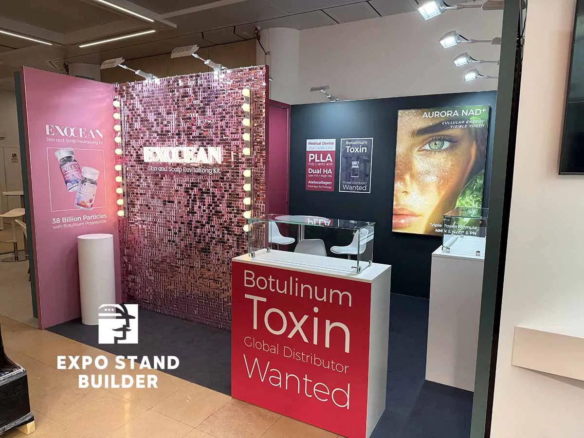 небольшой модульный стенд для косметического бренда на выставке amwc в монако