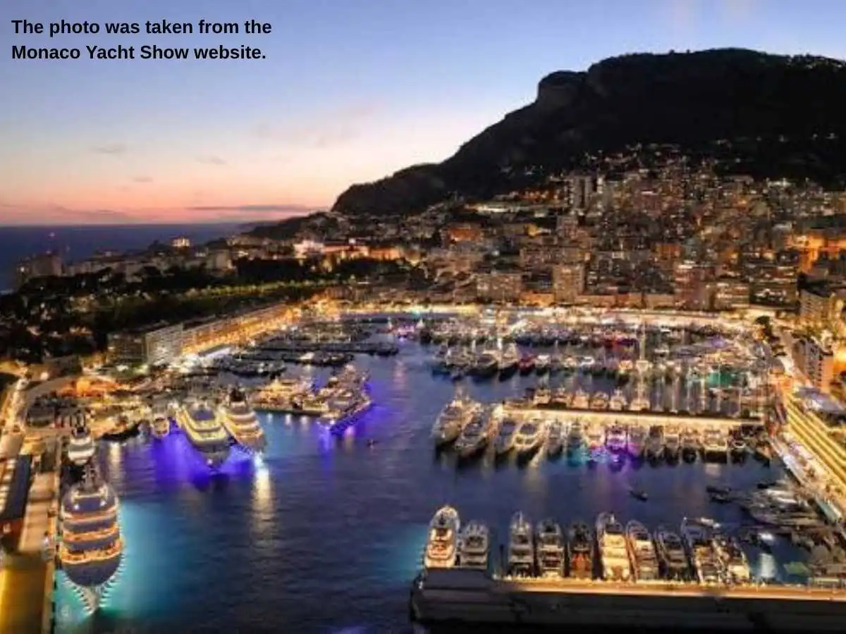 Monaco Yacht Show  2026 stand in Monte Carlo at Port Hercule with meeting area and yacht-focused presentation