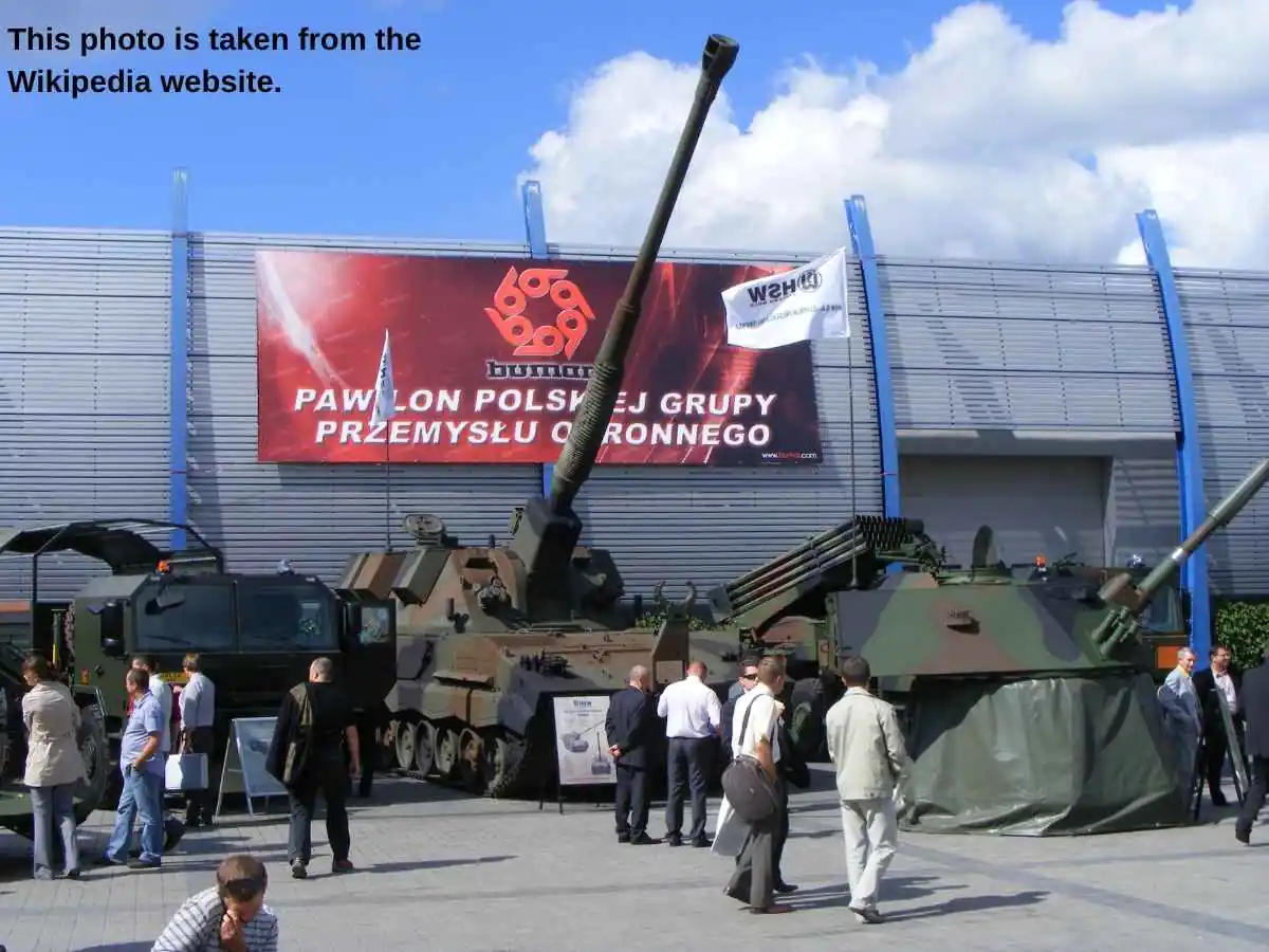 MSPO  2026 stand in Kielce with meeting area and military equipment presentation at Targi Kielce