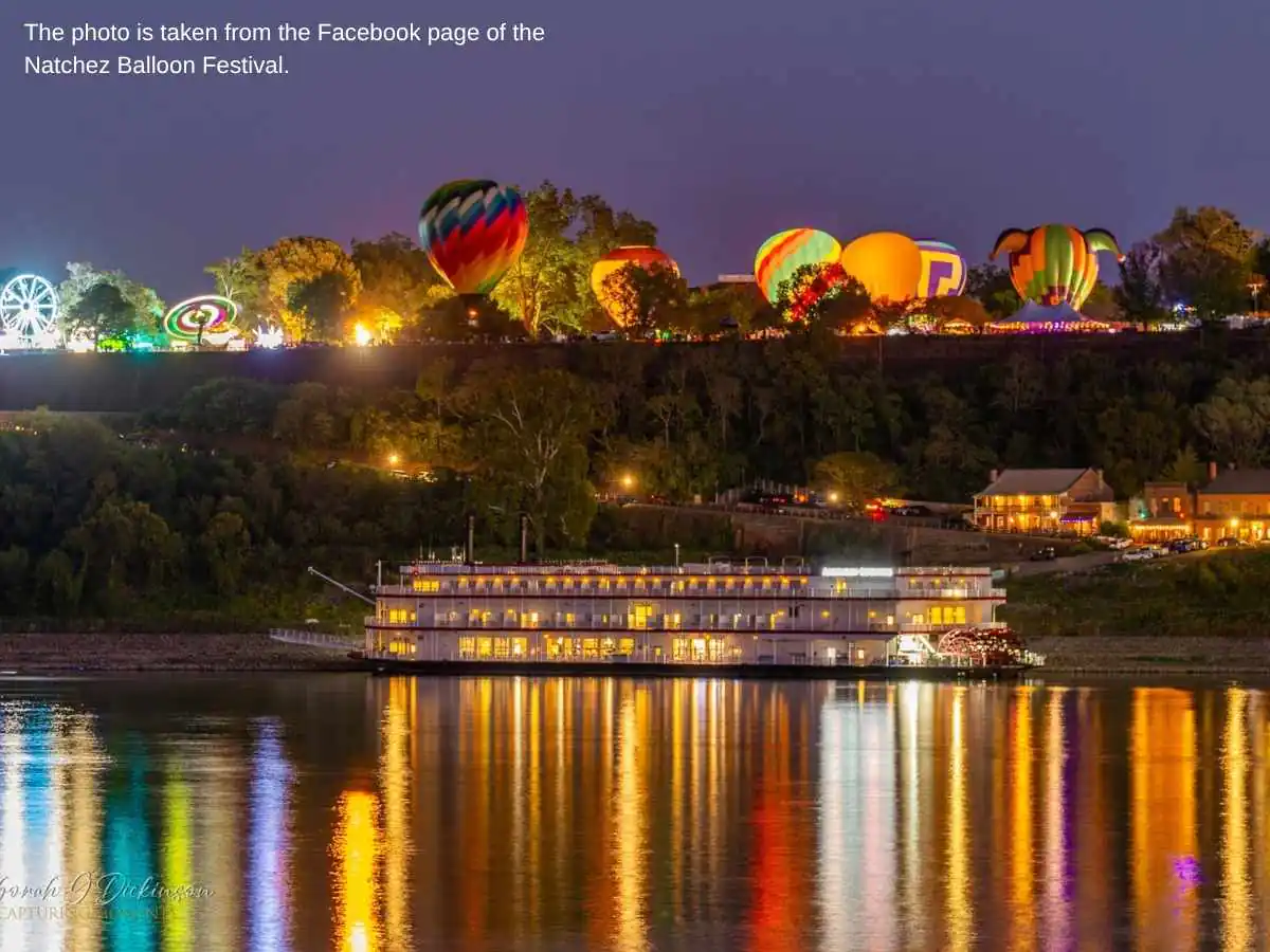 Natchez Balloon Festival  2026 stand in Natchez with live music area and meeting counter at Rosalie Mississippi State Dar