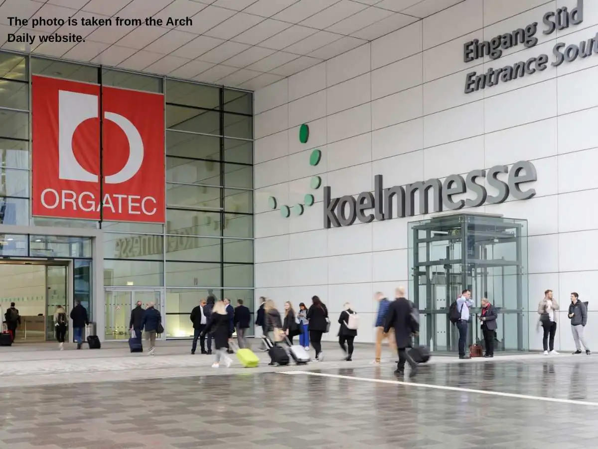 ORGATEC  2026 stand in Cologne with meeting area and acoustic booth concept at Koelnmesse