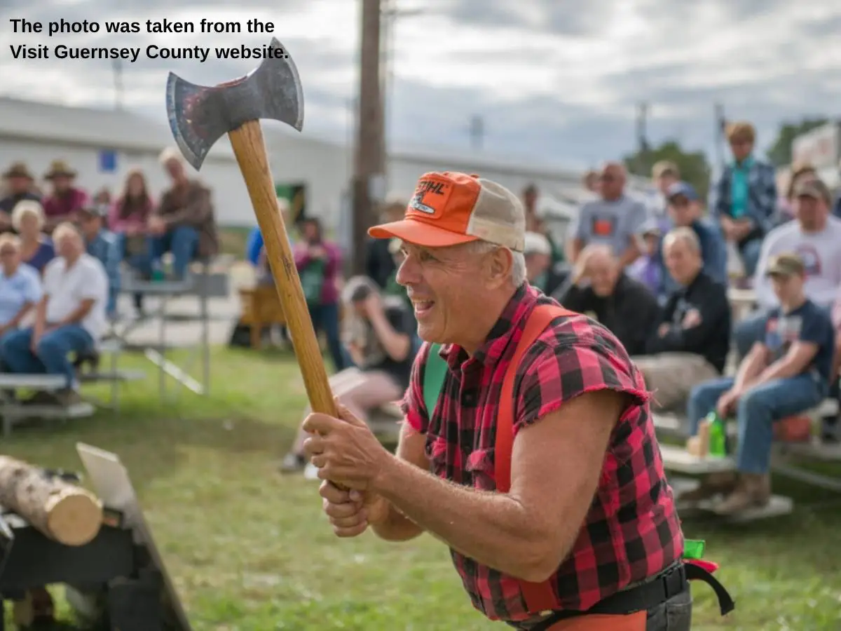 Paul Bunyan Show  2026 stand in Lor City at Guernsey County Fairgrounds with timber demo area