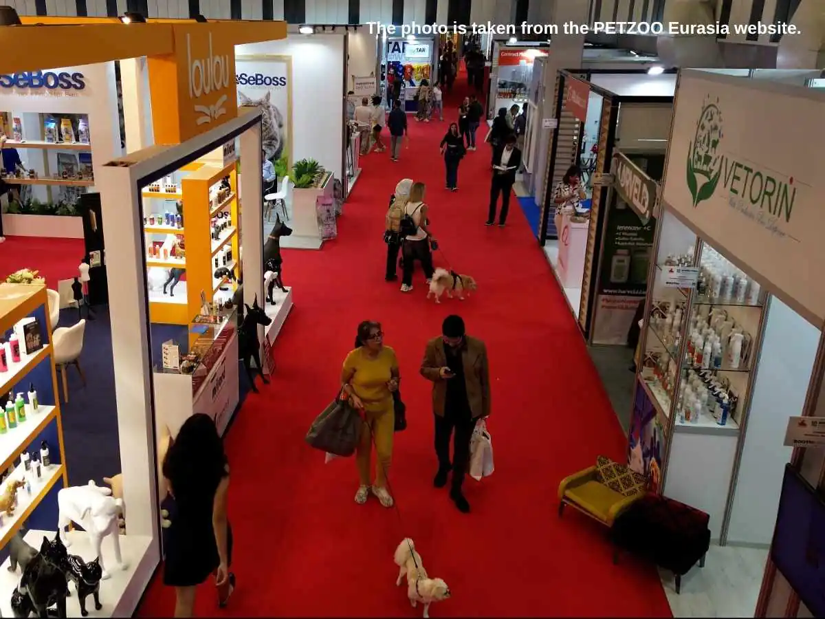 PETZOO Eurasia  2026 stand in Istanbul with grooming demo area and veterinary meeting space